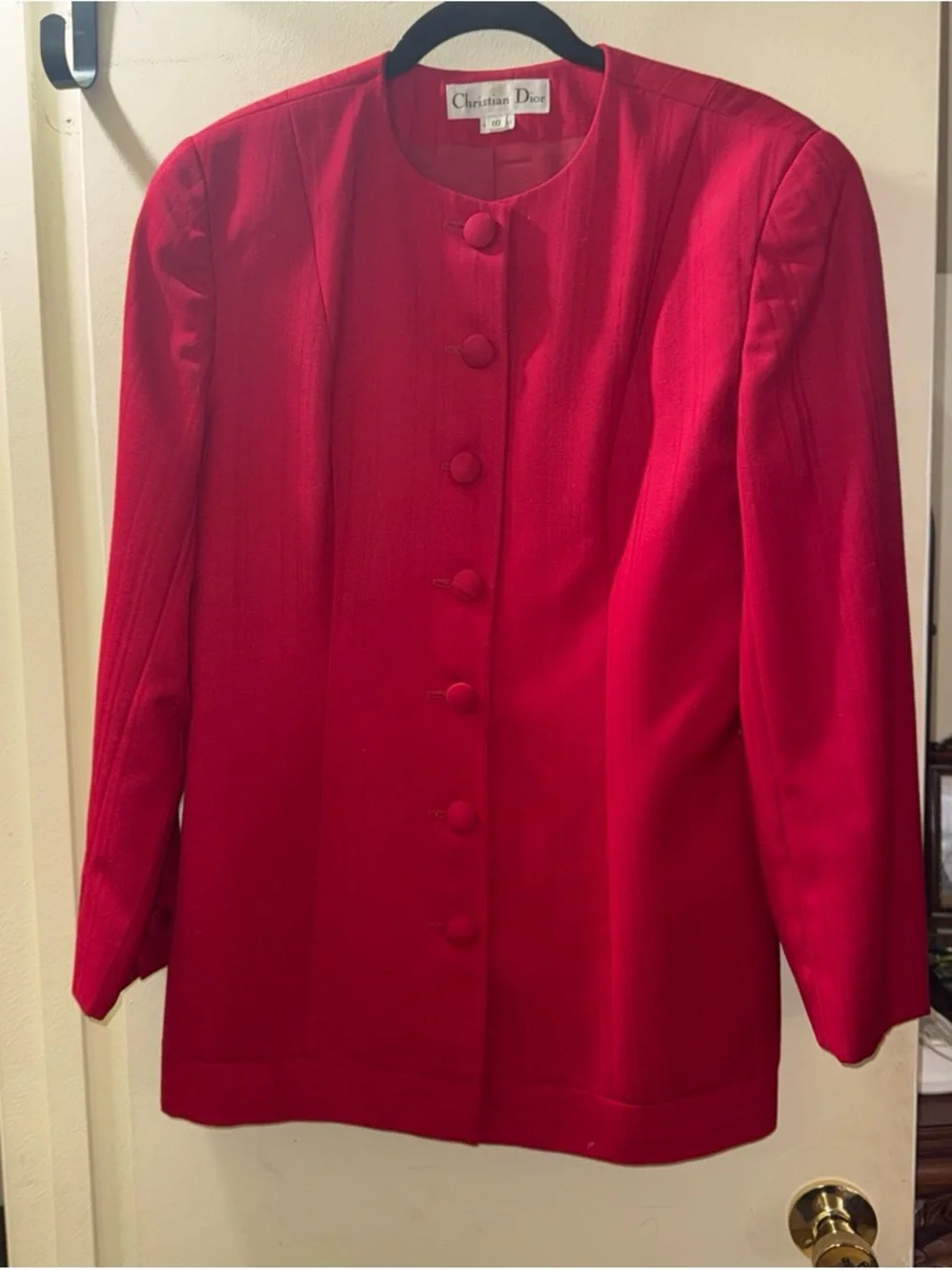 Dior Women’s Red Round-Neck Button Jacket